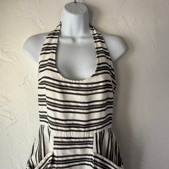 A.L.C. Striped Halter Dress Size 8 Black White Pocket Mini Dress Cotton Viscose - Picture 2 of 6